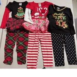 Girls 6 Pc Christmas Set 24 mths Shirt & Leggings Tunic Pants 2 Pc Outfits